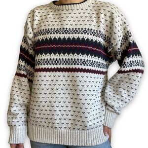 Vintage 90s Unisex Fair Isle Geometric Cotton Retro Ski Grandpa Sweater Sz L
